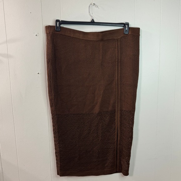 Nina Parker Dresses & Skirts - Nina Parker Womens Crochet Midi Skirt Size 3X Brown Split Hem Elastic Waist New